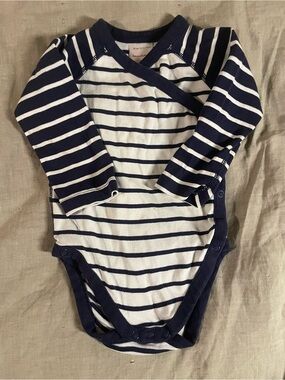 Hanna Andersson Navy and White Striped Wrap-Front Bodysuit